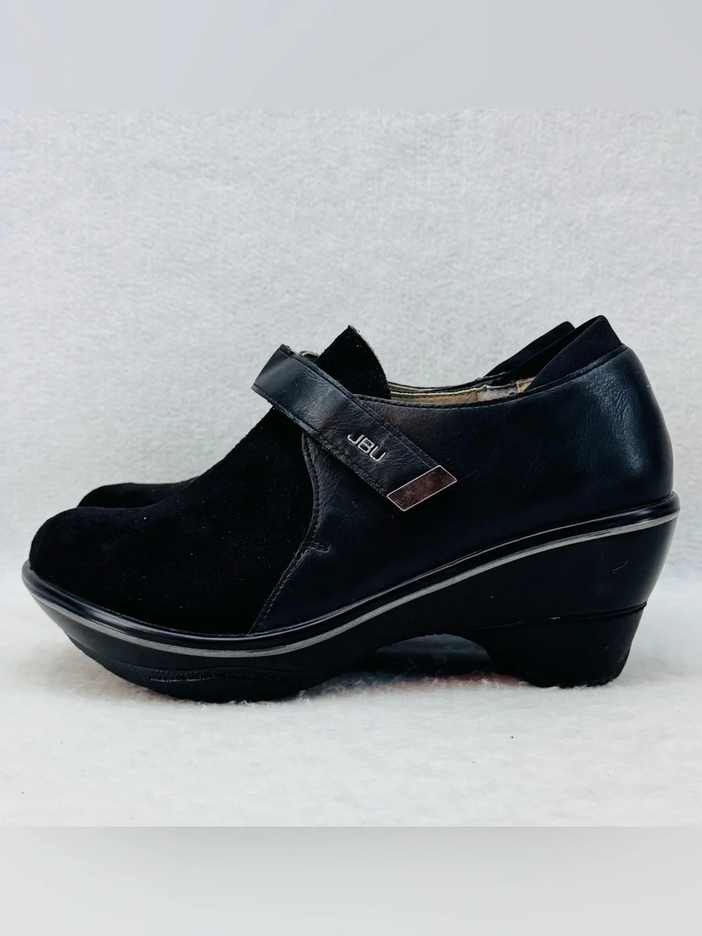 EUC JBU Jambu Sedona Wedge Booties Black Vegan Leather and Suede size 6.5